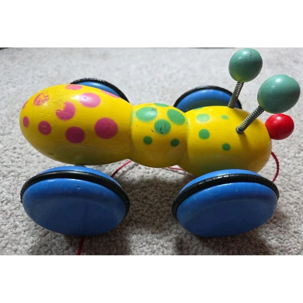 Vintage Vilac France Wooden Pull Rare Caterpillar-see Pictures